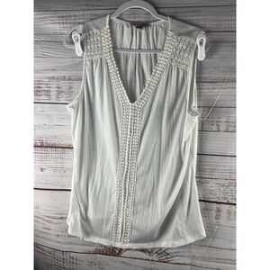 Crochet-Trim V-Neck Tank Top - Cream